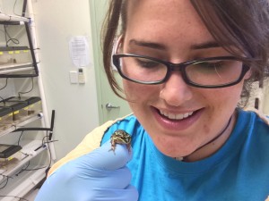 In the lab - Laura and friend. Photo courtesy Laura Brannelly.